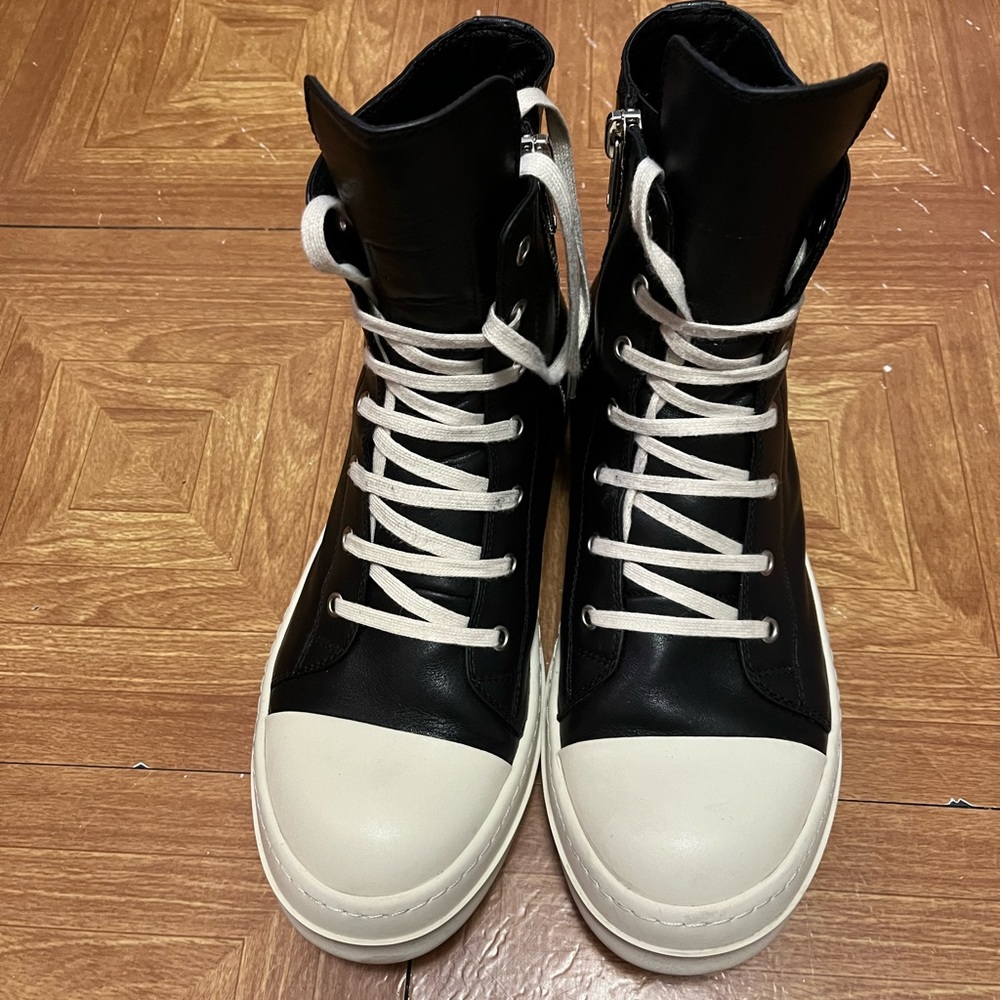 WORN RICK OWENS HI TOP BOOTS